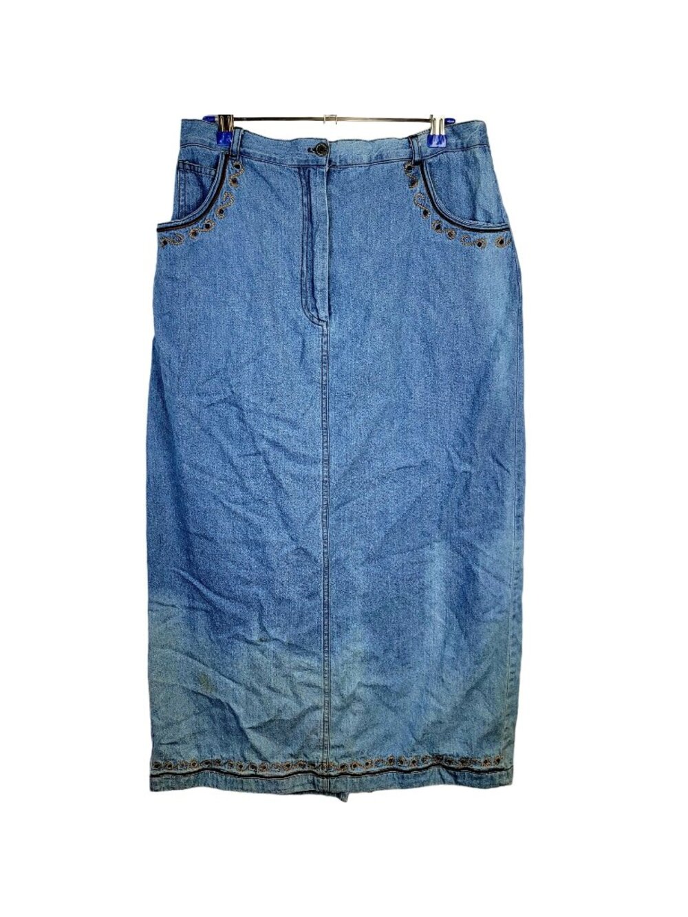 Vintage 90s Denim Midi Skirt Women Large Boho Western Casual 12 14 Bohemian L